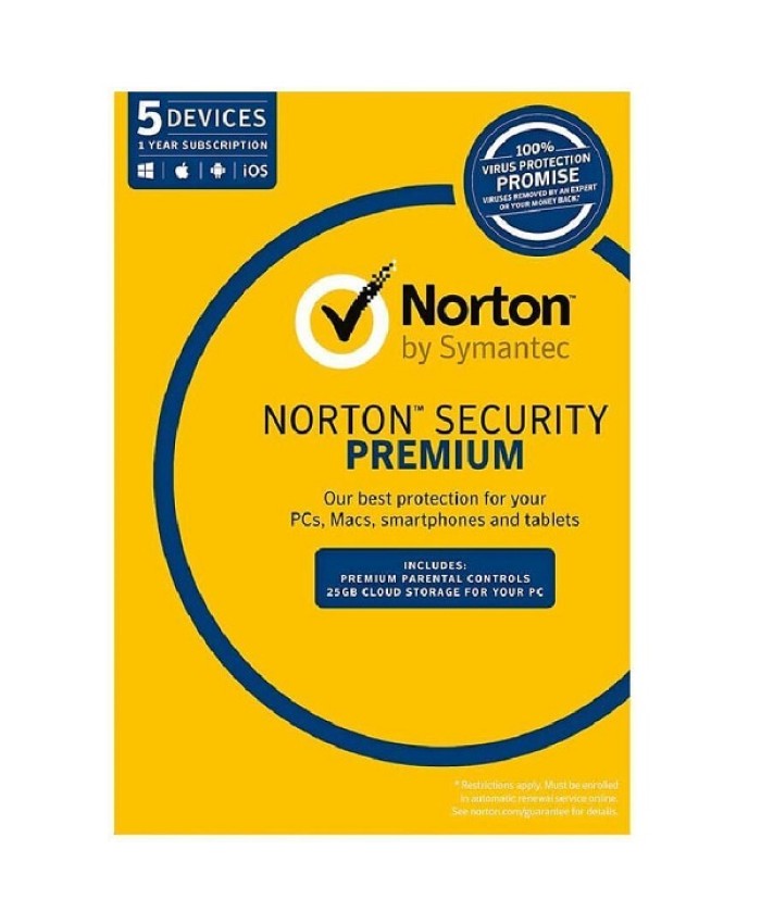 Norton Security Premium , OEM Software, Single Pack, 5 User, 1 Year License 